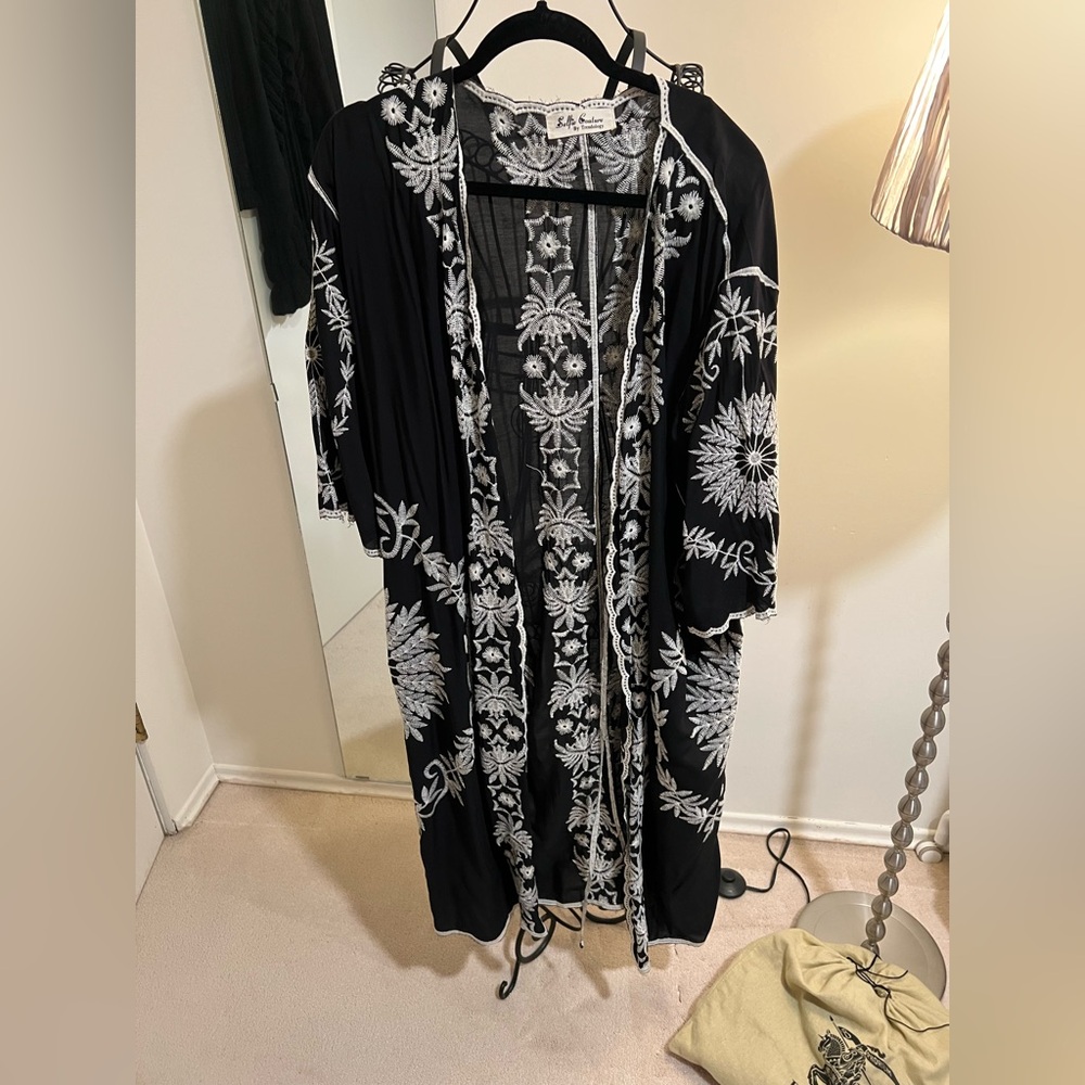 Black Kimono with White Embroidery